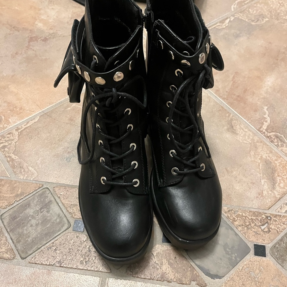 Koi Black Studded Lace-Up Combat Boots
